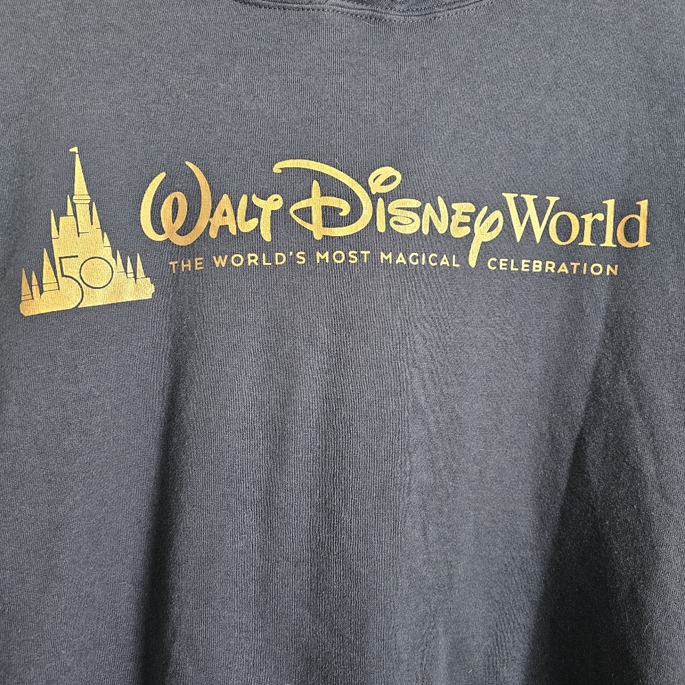 Walt Disney World 50th Anniversary Navy Cropped Pullover Hoodie Sweatshirt L NWT - Picture 4 of 10